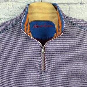 Robert Graham Mens Purple Striped Quarter Zip Flip Cuff Pullover Sweater Large